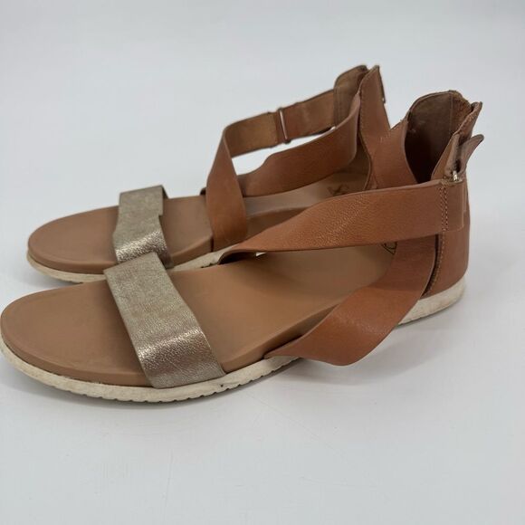 Sofft Womens Fiora Sandal Brown Gold Leather Caged Gladiator Flat Shoe Sz 11 - Picture 2 of 8